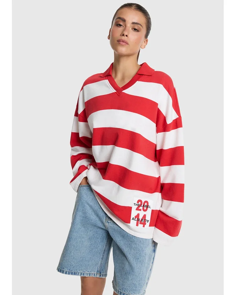 ladies knitted block stripe polo sweater Koraal ladies knitted block stripe polo sweater Koraal