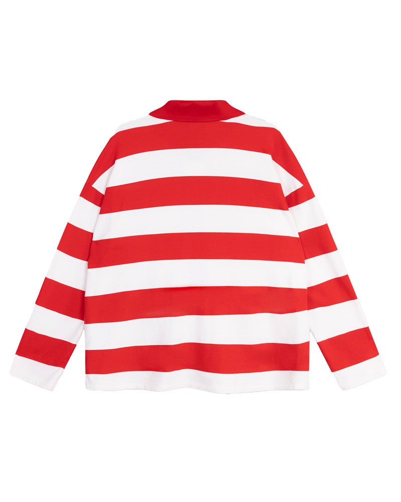ladies knitted block stripe polo sweater Koraal ladies knitted block stripe polo sweater Koraal
