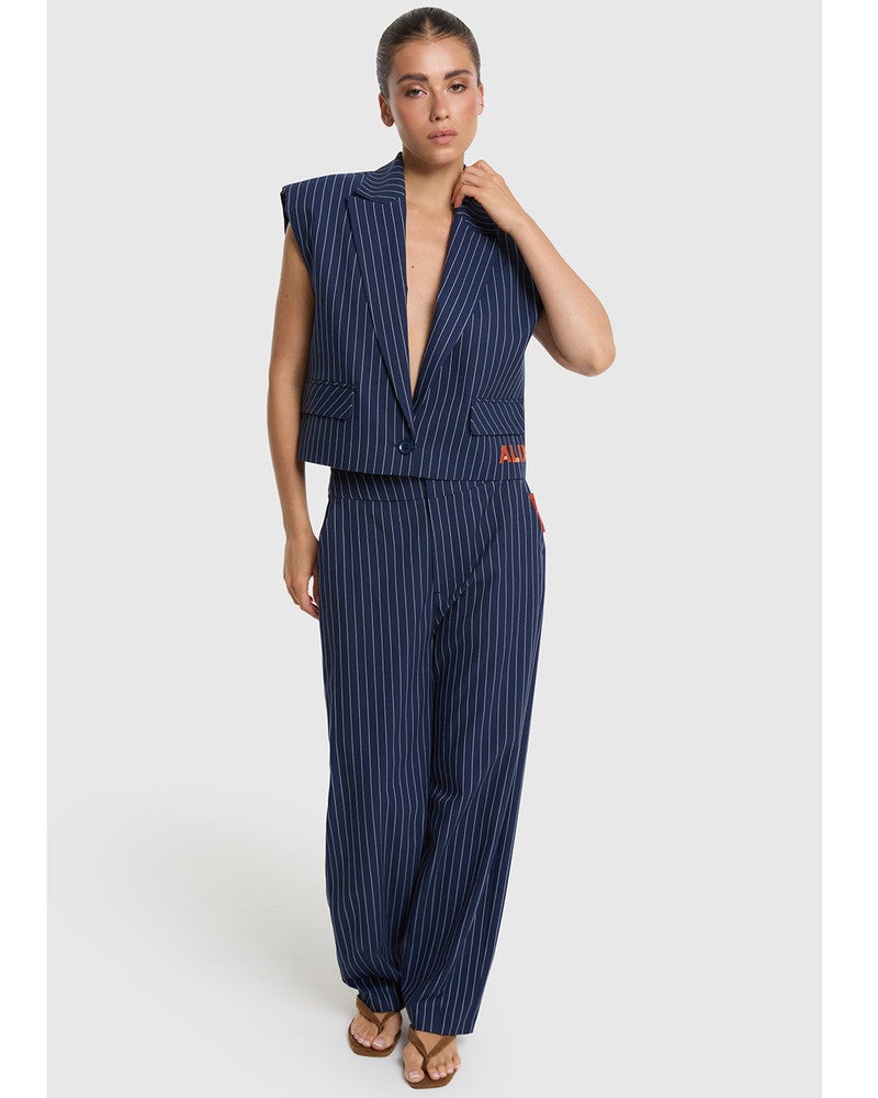 ladies woven striped barrel pants Donker Blauw ladies woven striped barrel pants Donker Blauw