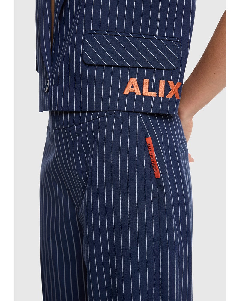 ladies woven striped barrel pants Donker Blauw ladies woven striped barrel pants Donker Blauw