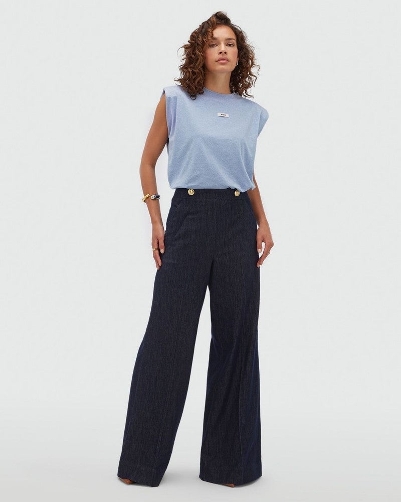 INDRA high waisted wide leg pantalon Blauw INDRA high waisted wide leg pantalon Blauw