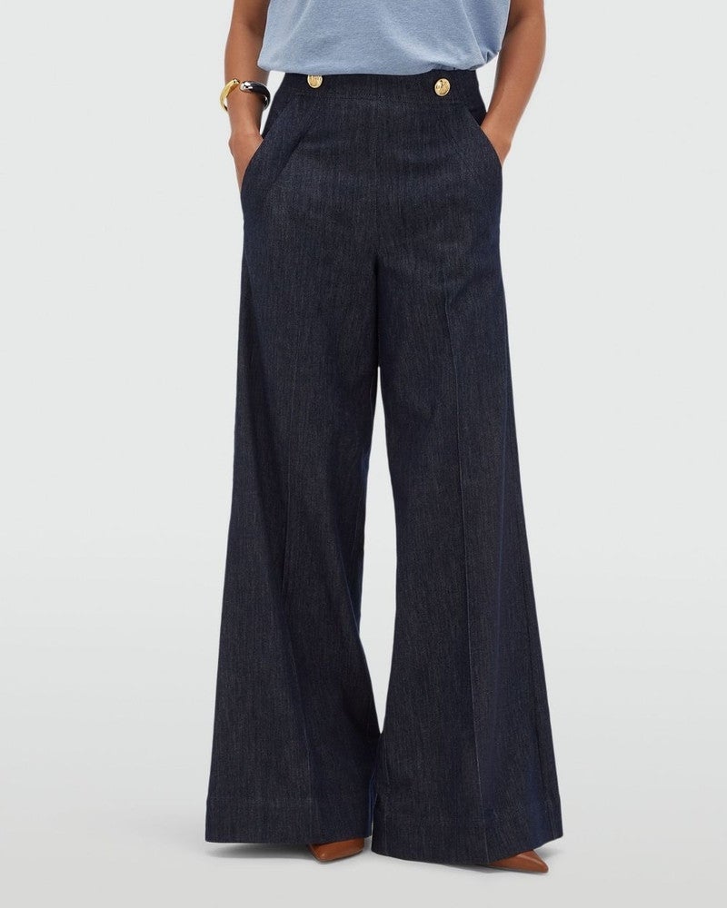INDRA high waisted wide leg pantalon Blauw INDRA high waisted wide leg pantalon Blauw