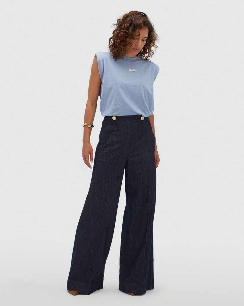 INDRA high waisted wide leg pantalon Blauw INDRA high waisted wide leg pantalon Blauw