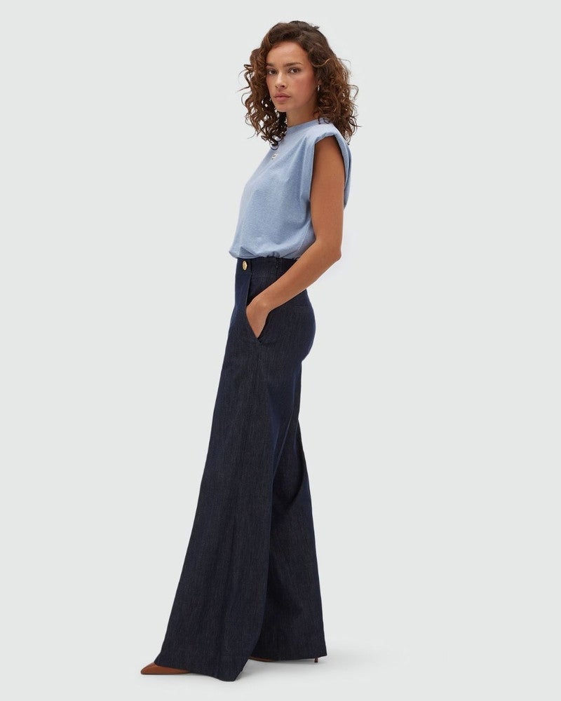 INDRA high waisted wide leg pantalon Blauw INDRA high waisted wide leg pantalon Blauw