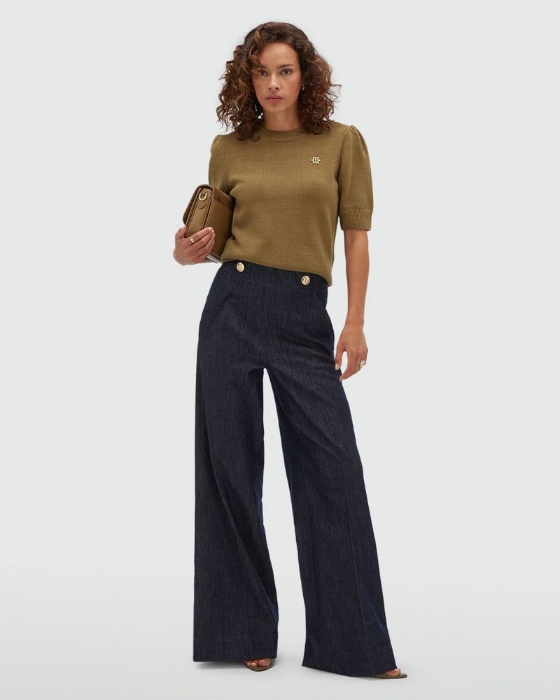INDRA high waisted wide leg pantalon Blauw INDRA high waisted wide leg pantalon Blauw