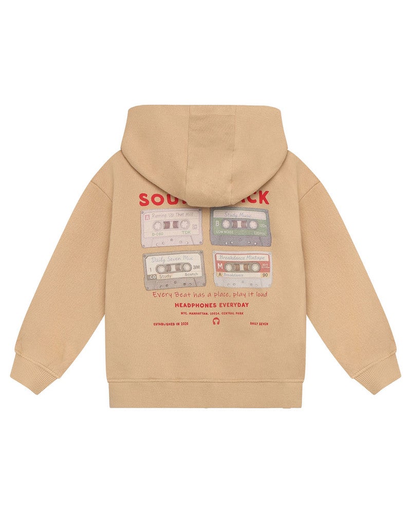 Hoodie Zipperjacket Backprint Turn Up Zand Hoodie Zipperjacket Backprint Turn Up Zand