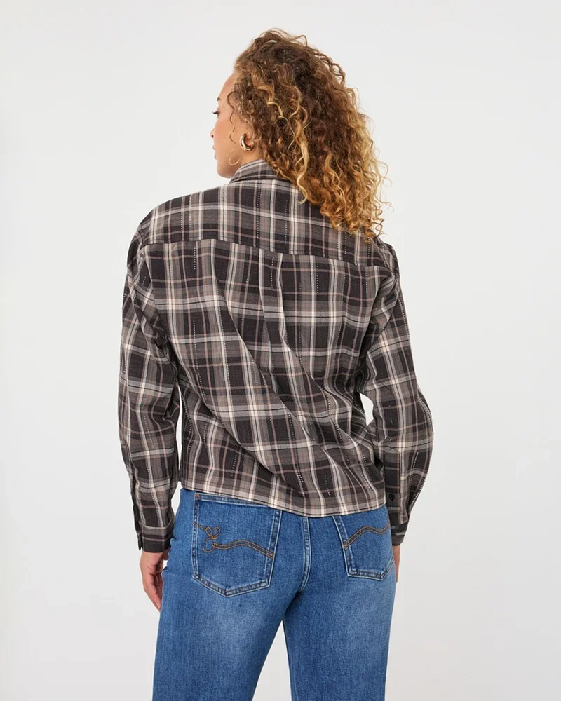 Blouse short check strass Bruin 1 Blouse short check strass Bruin 1