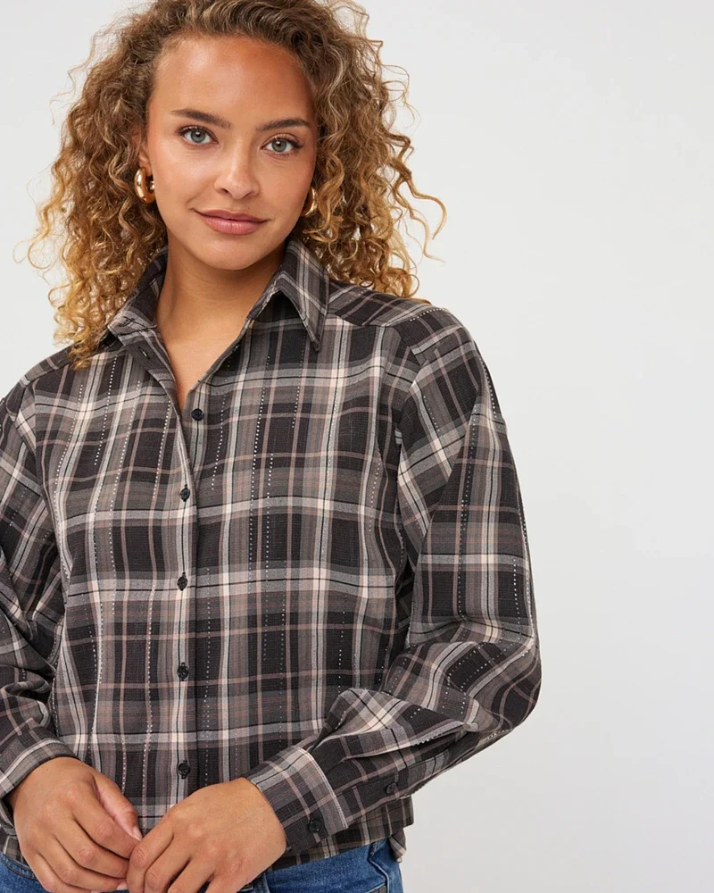 Blouse short check strass Bruin 1 Blouse short check strass Bruin 1
