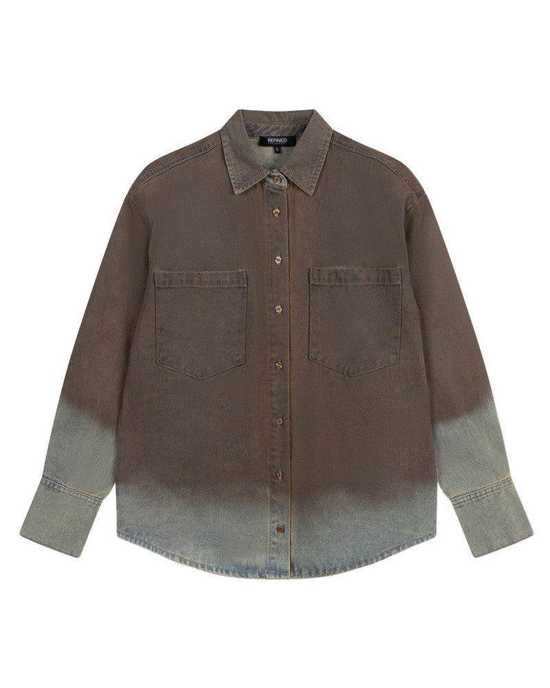 ladies woven washed denim blouse NARO Blauw ladies woven washed denim blouse NARO Blauw