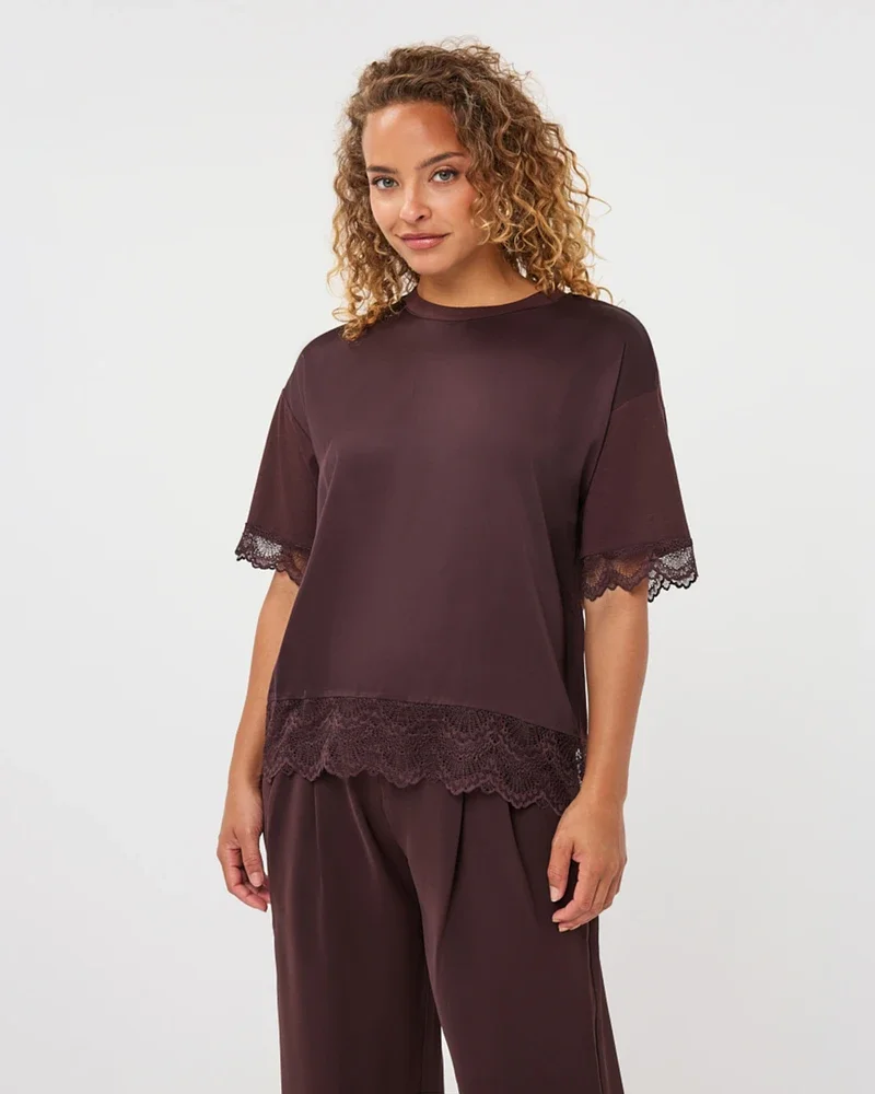 T-shirt lace satin Bruin 1 T-shirt lace satin Bruin 1