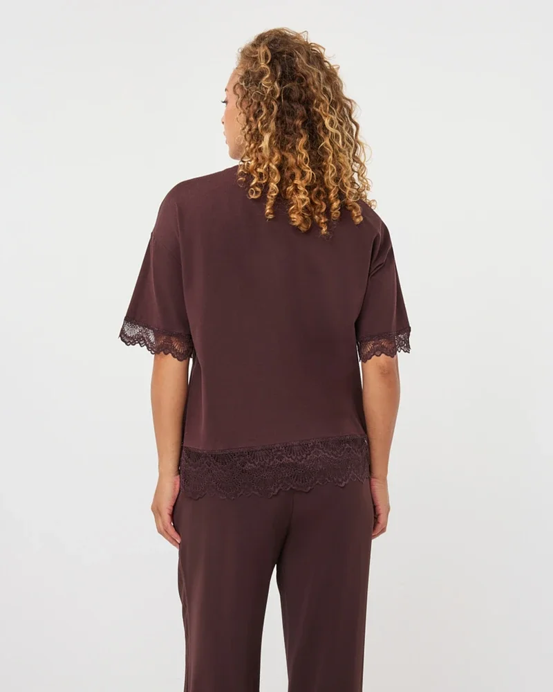 T-shirt lace satin Bruin 1 T-shirt lace satin Bruin 1