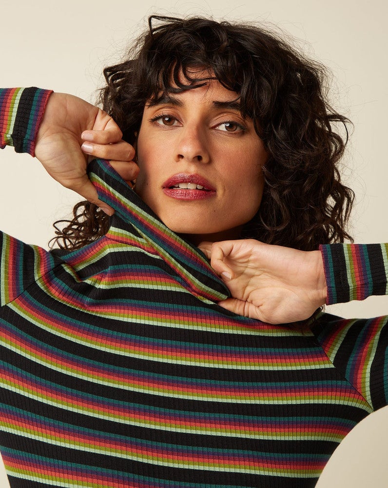 Rollneck Top Lottie Stripe Groen Rollneck Top Lottie Stripe Groen