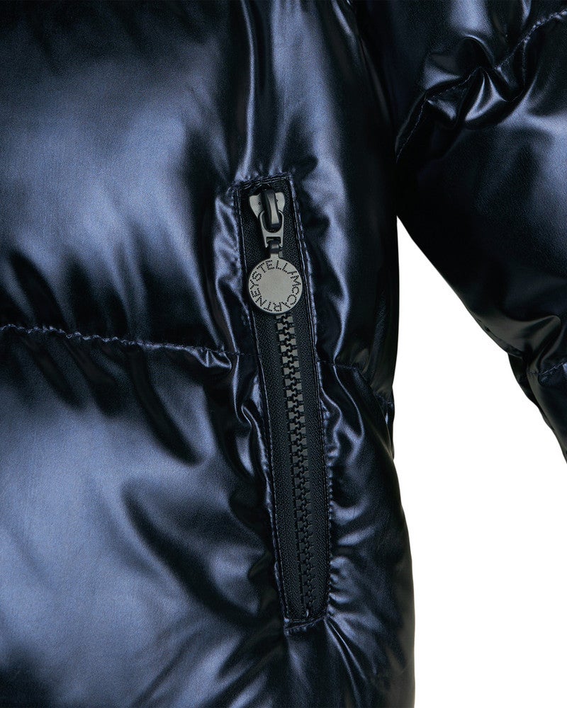 Metallic Nylon Puffer Fur Lining Stella Donker Blauw Metallic Nylon Puffer Fur Lining Stella Donker Blauw