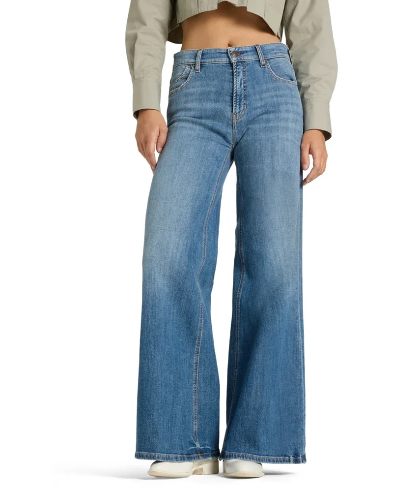 Palazzo Flare Studio87 Slubby Comfort Stretch Blue Denim Blauw Palazzo Flare Studio87 Slubby Comfort Stretch Blue Denim Blauw