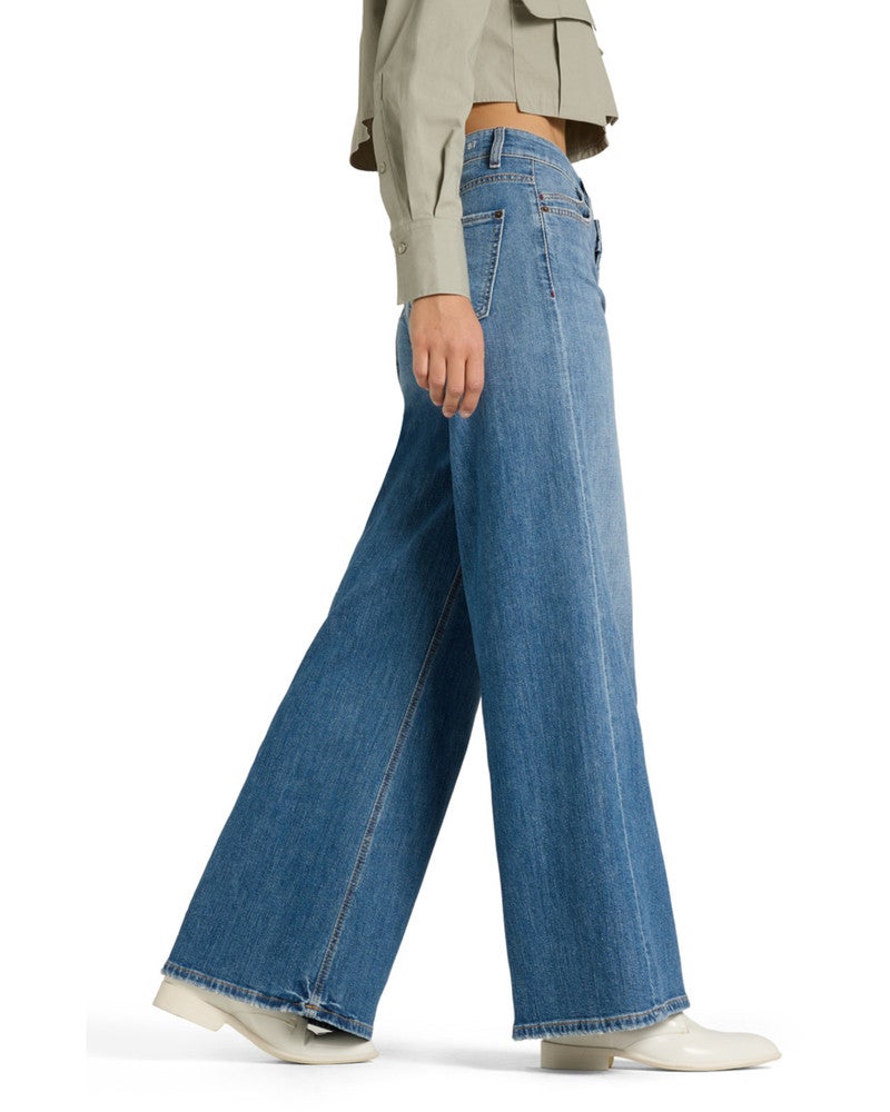 Palazzo Flare Studio87 Slubby Comfort Stretch Blue Denim Blauw Palazzo Flare Studio87 Slubby Comfort Stretch Blue Denim Blauw