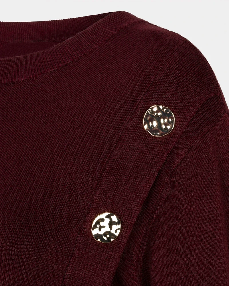 Sweater button detail basic knit Bordeaux Sweater button detail basic knit Bordeaux
