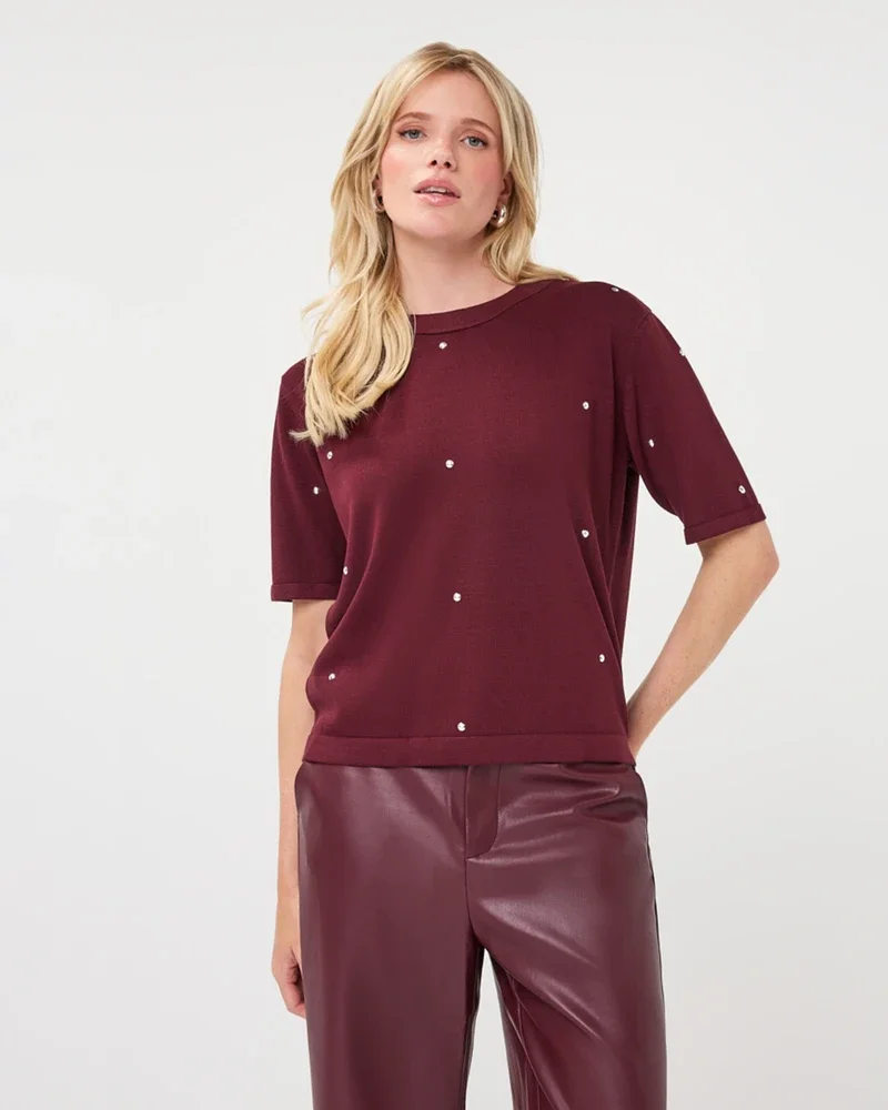 Sweater s/slve studs Bordeaux Sweater s/slve studs Bordeaux