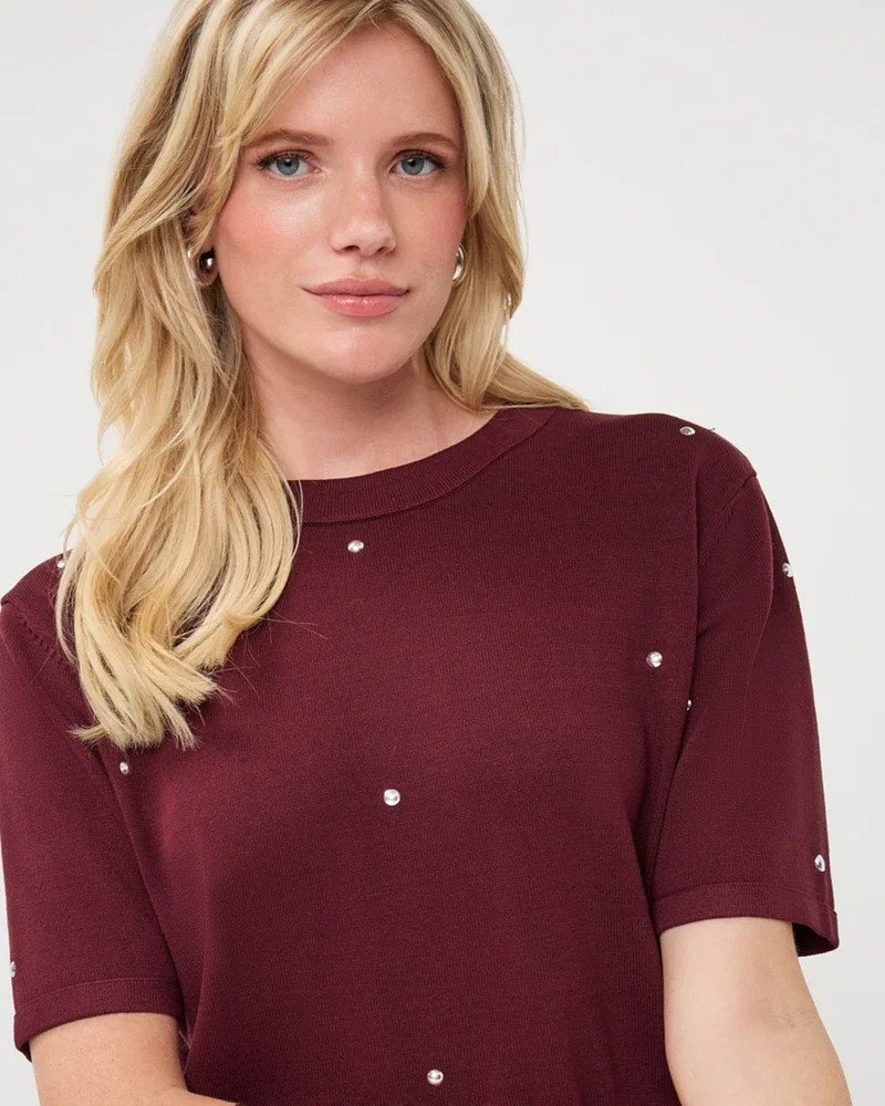 Sweater s/slve studs Bordeaux Sweater s/slve studs Bordeaux