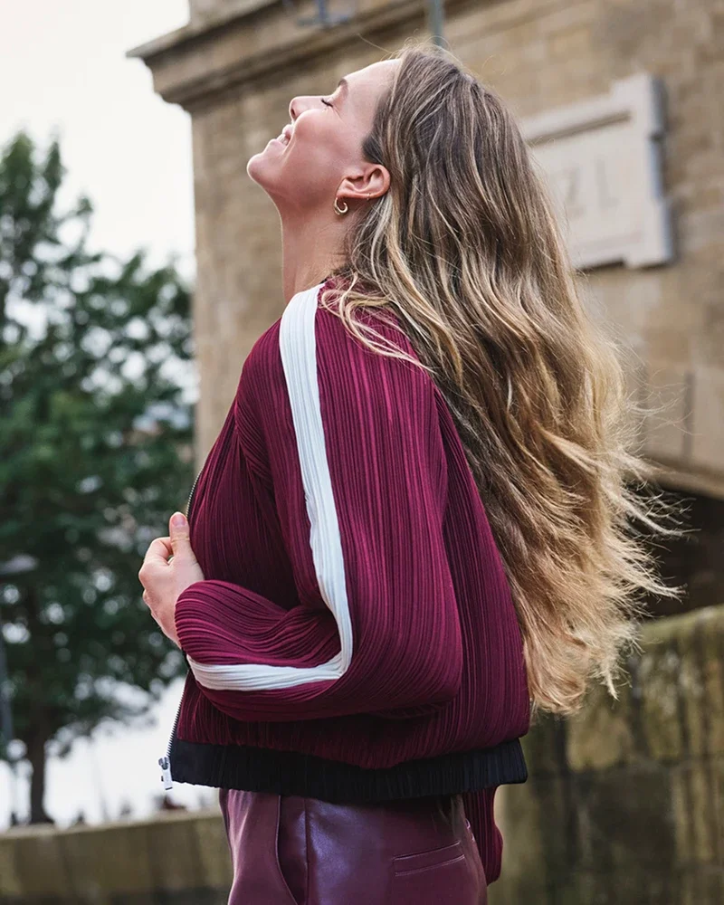 Jacket bomber plisse Bordeaux Jacket bomber plisse Bordeaux