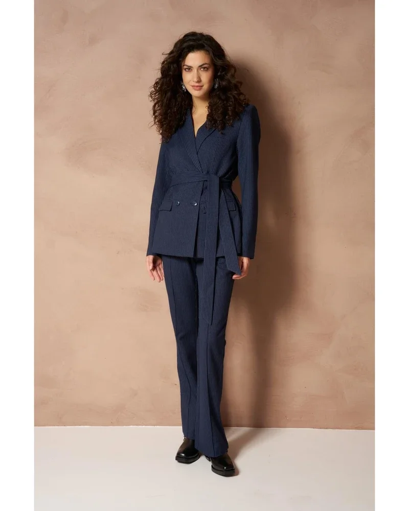 Blazer Ivy - Double Breasted Belted Blauw Blazer Ivy - Double Breasted Belted Blauw