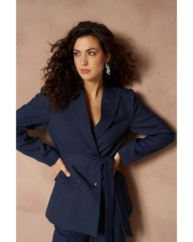 Blazer Ivy - Double Breasted Belted Blauw Blazer Ivy - Double Breasted Belted Blauw