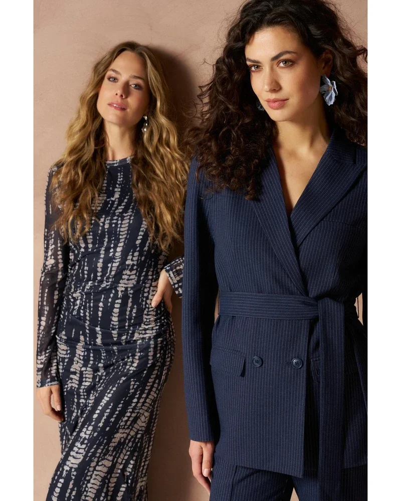 Blazer Ivy - Double Breasted Belted Blauw Blazer Ivy - Double Breasted Belted Blauw