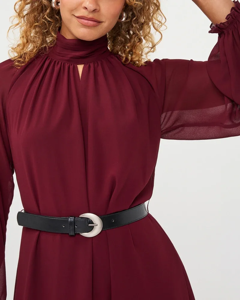Dress mock neck chiffon Bordeaux Dress mock neck chiffon Bordeaux