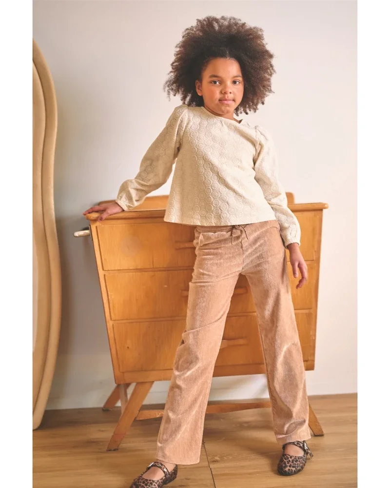 Sayla Wide Leg Velvet Stretch Pants Zand Sayla Wide Leg Velvet Stretch Pants Zand