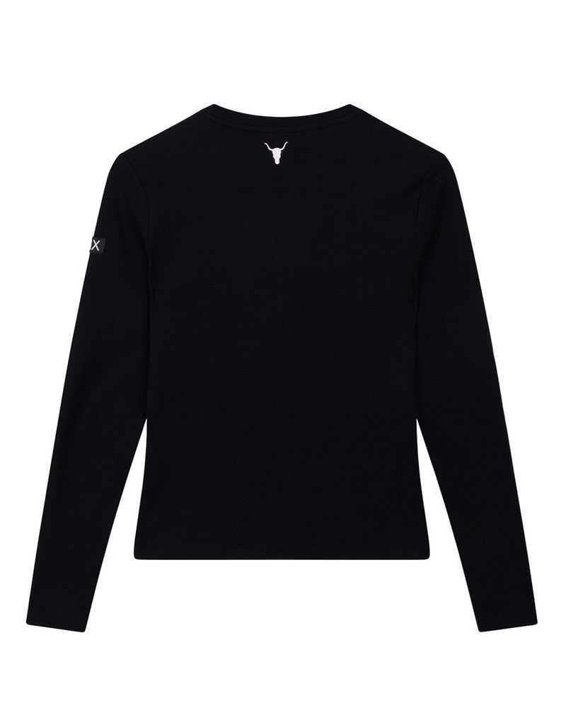 ladies knitted rib longsleeve t-shirt Zwart 1 ladies knitted rib longsleeve t-shirt Zwart 1