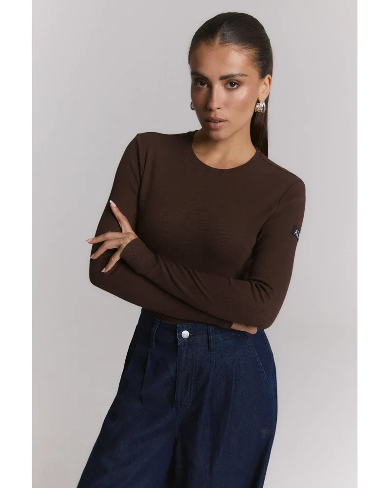 ladies knitted rib longsleeve t-shirt Bruin 1 ladies knitted rib longsleeve t-shirt Bruin 1