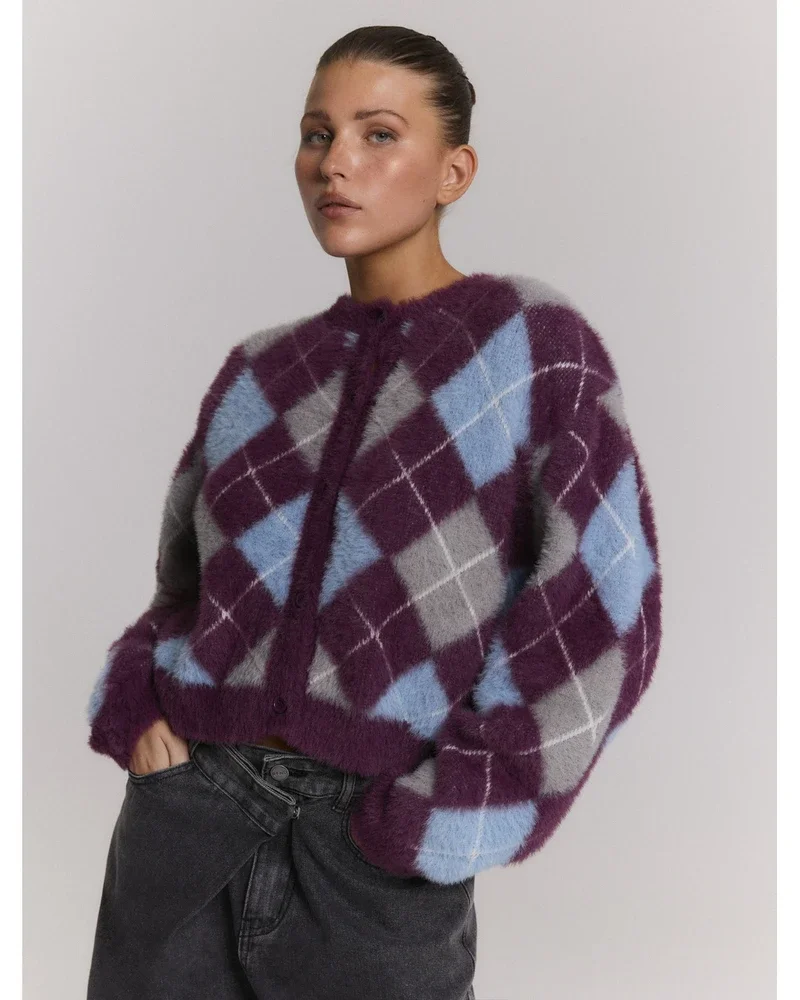 ladies knitted check cardigan NOMI Multi ladies knitted check cardigan NOMI Multi