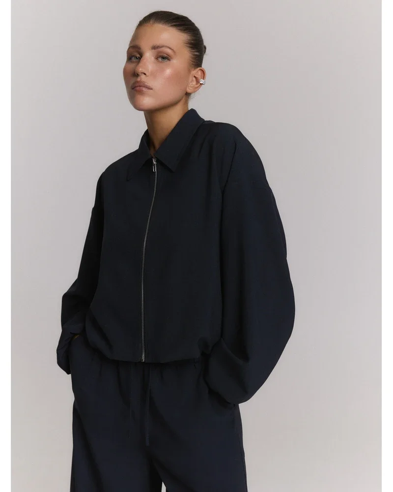 ladies woven long sleeve bomber DENI Donker Blauw ladies woven long sleeve bomber DENI Donker Blauw