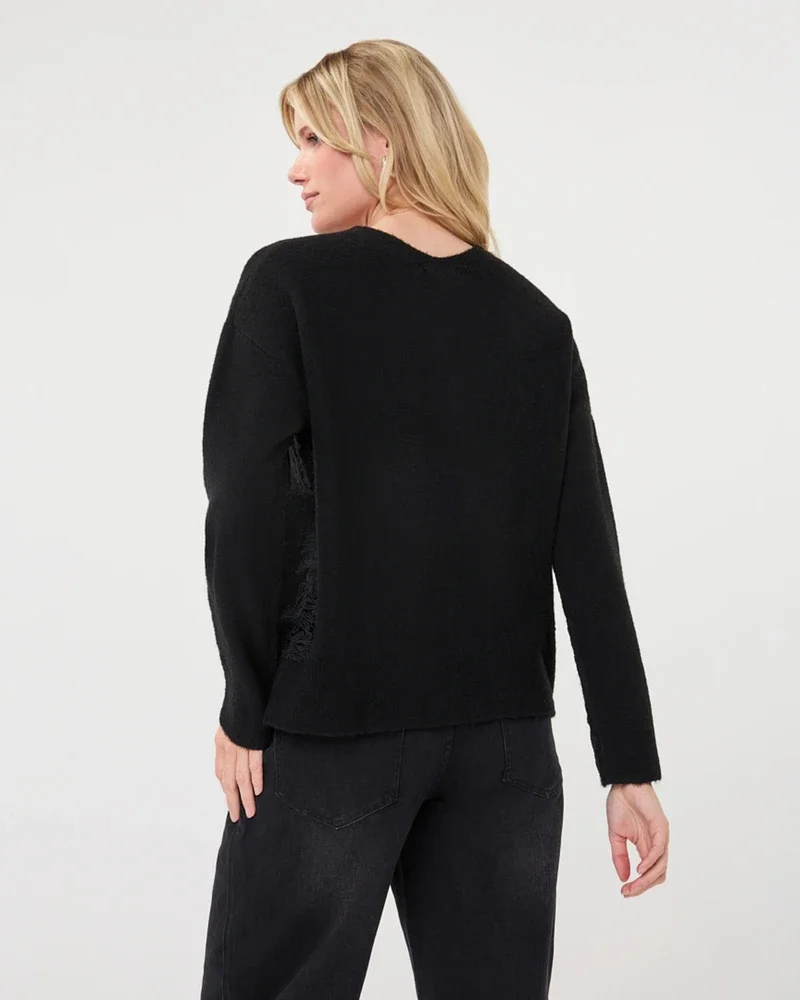 Sweater lace v-neck Zwart 1 Sweater lace v-neck Zwart 1