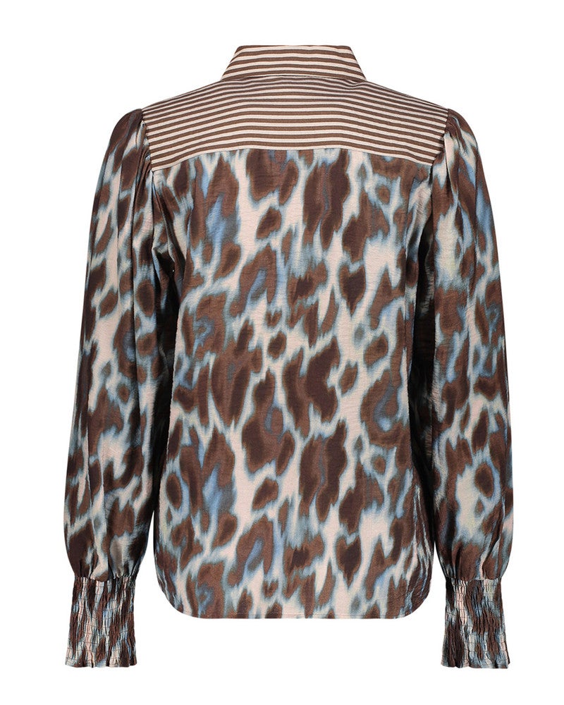 Blouse met animaldessin en gestreepte details Bruin 1 Blouse met animaldessin en gestreepte details Bruin 1