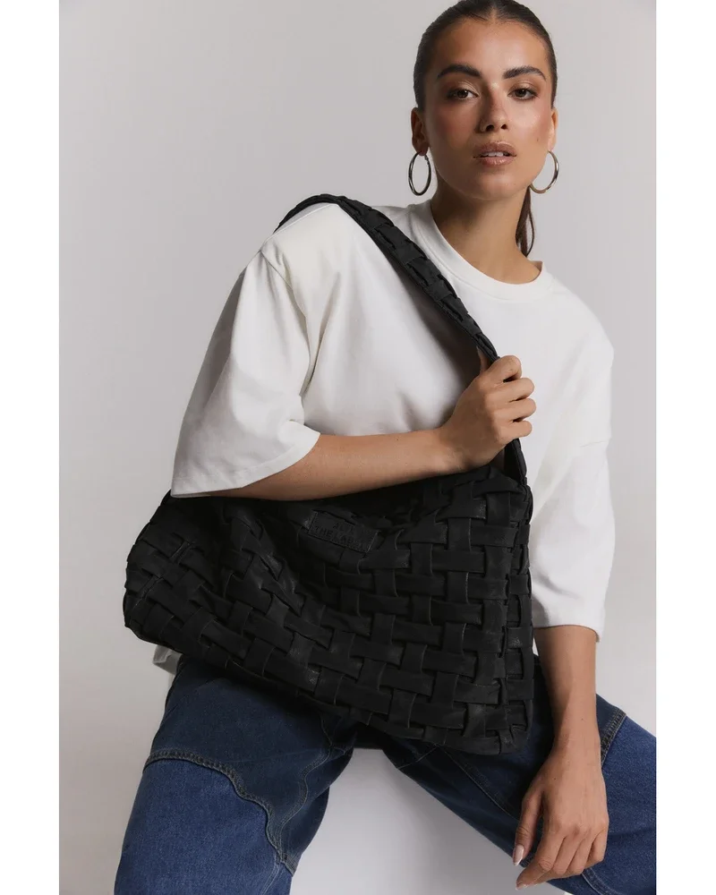 ladies woven big braided bag Zwart 1 ladies woven big braided bag Zwart 1