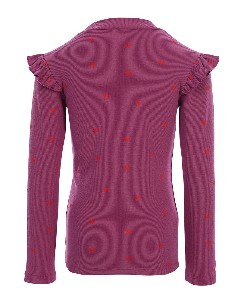 Little heart rib t-shirt ruffle Paars Little heart rib t-shirt ruffle Paars