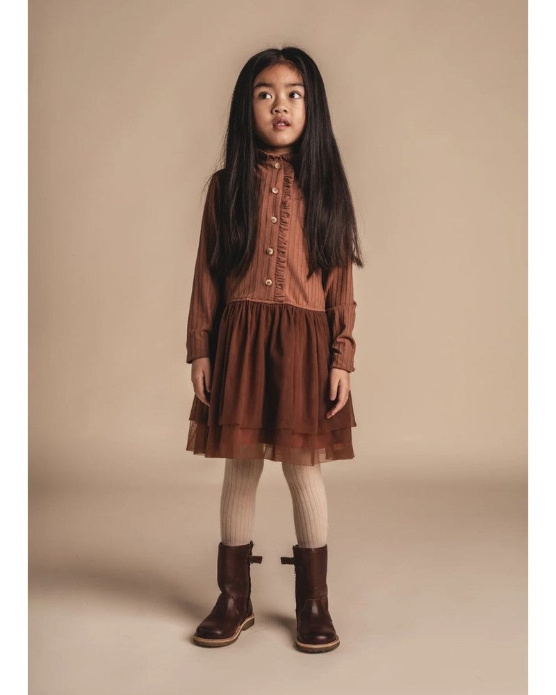 Junna Dress Knitted with Tule Bruin 1 Junna Dress Knitted with Tule Bruin 1