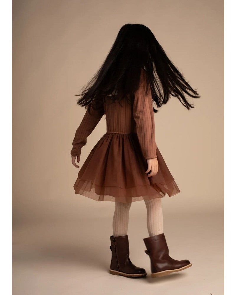 Junna Dress Knitted with Tule Bruin 1 Junna Dress Knitted with Tule Bruin 1