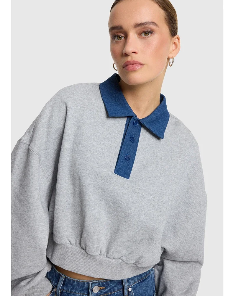 ladies knitted polo collar sweater Grijs ladies knitted polo collar sweater Grijs