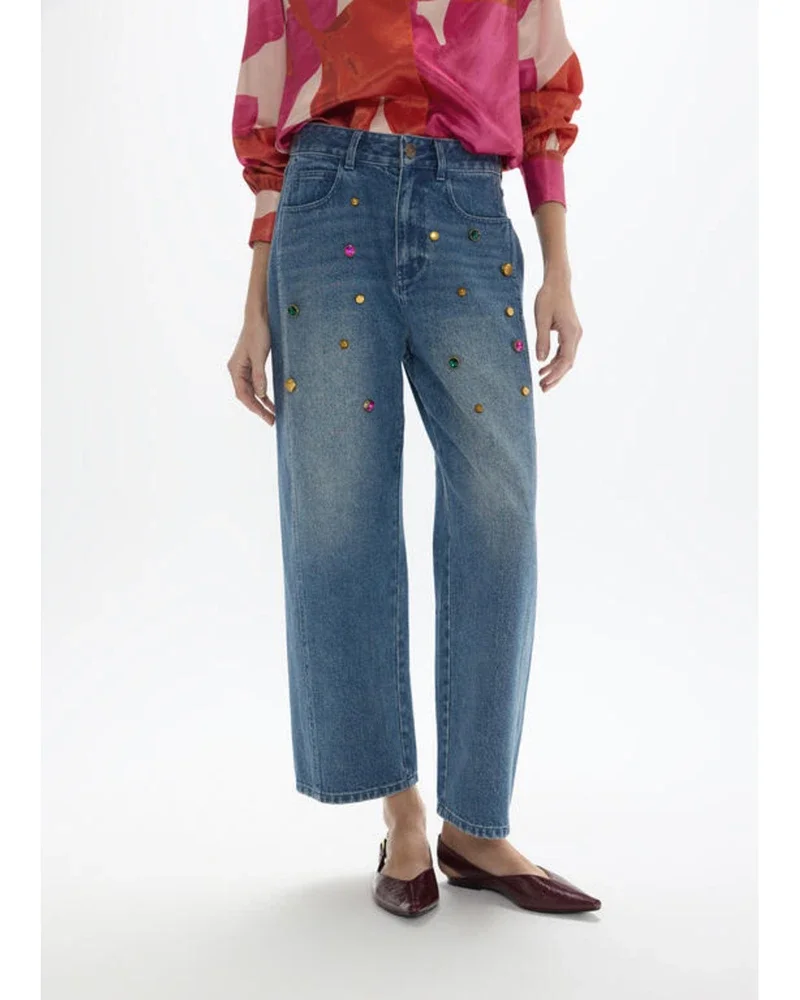 Denim Jeans Met Studs Blauw Denim Jeans Met Studs Blauw