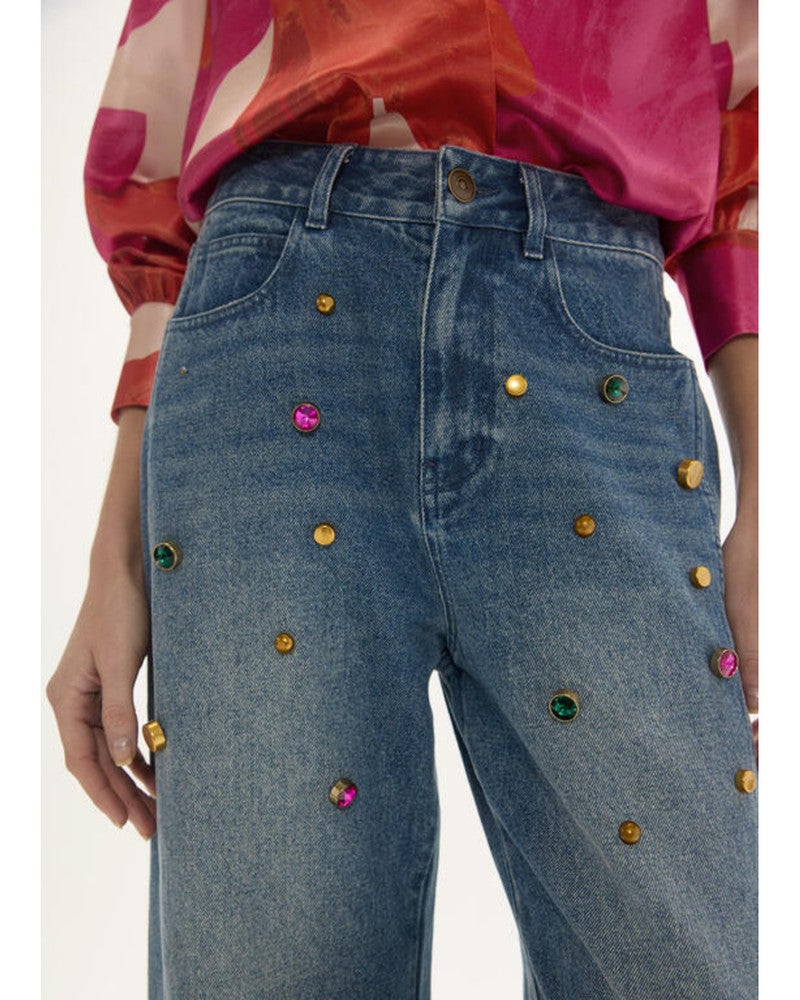 Denim Jeans Met Studs Blauw Denim Jeans Met Studs Blauw