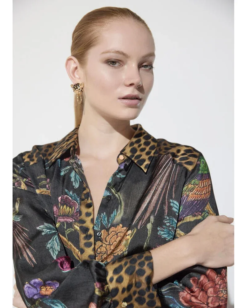 Blouse Met Bloemen Print Zwart 1 Blouse Met Bloemen Print Zwart 1