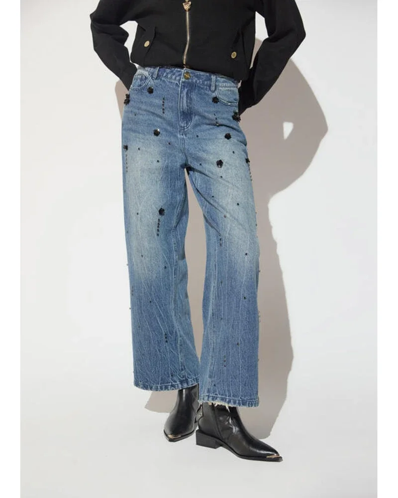 Denim Jeans Met Broche Blauw Denim Jeans Met Broche Blauw