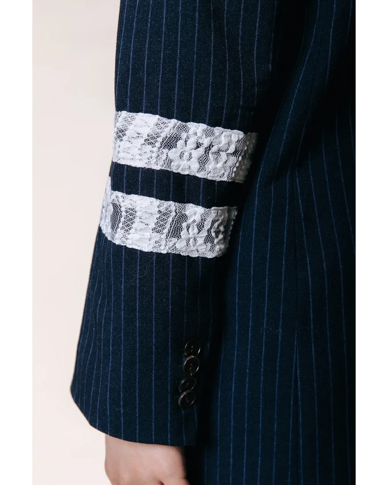 Jesra Pinstripe Single Breasted Blazer Blauw Jesra Pinstripe Single Breasted Blazer Blauw