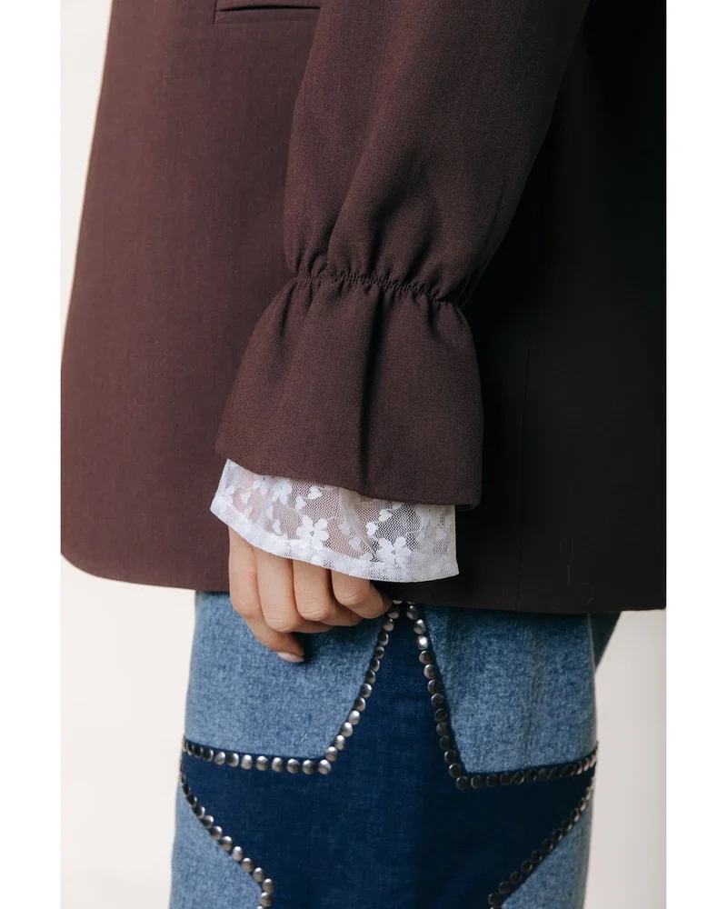 Mimmi Lace Peplum Sleeve Blazer Bruin 1 Mimmi Lace Peplum Sleeve Blazer Bruin 1