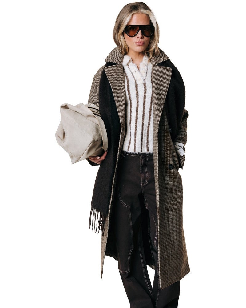 Zania Check Double Breasted Wool Long Coat Bruin 1 Zania Check Double Breasted Wool Long Coat Bruin 1