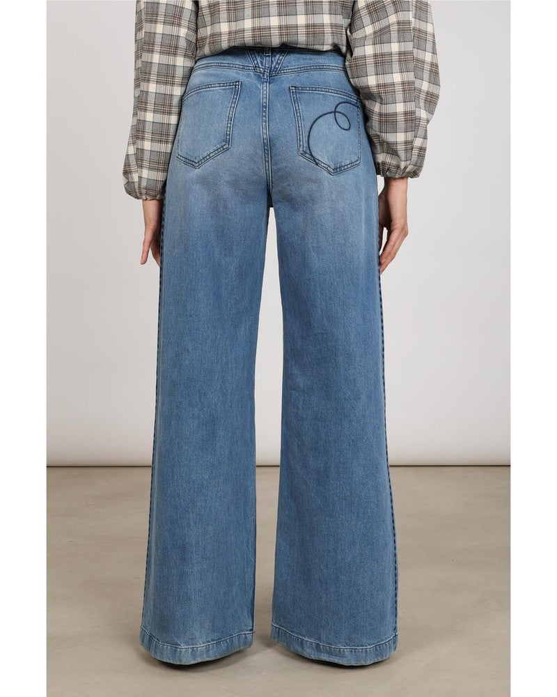Stevi Pants Embroidery Blauw Stevi Pants Embroidery Blauw