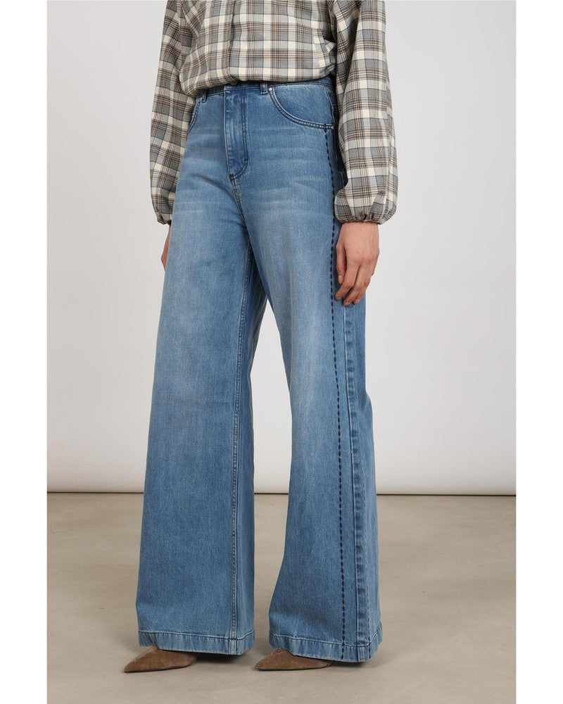 Stevi Pants Embroidery Blauw Stevi Pants Embroidery Blauw