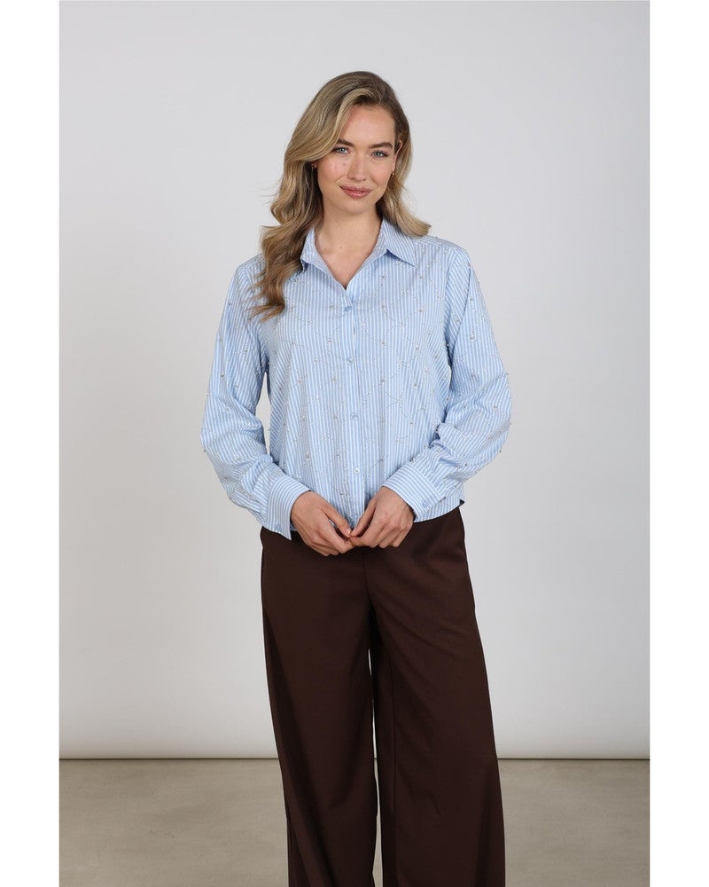 Nowi Blouse Stripe Stones Licht Blauw Nowi Blouse Stripe Stones Licht Blauw