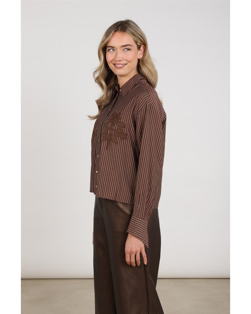 Alice Blouse Stripes Embroidery Bruin 1 Alice Blouse Stripes Embroidery Bruin 1